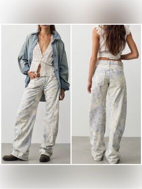 NWOT Free People We The Free Fable Printed Twisted Jeans - Cream Combo blue - 28